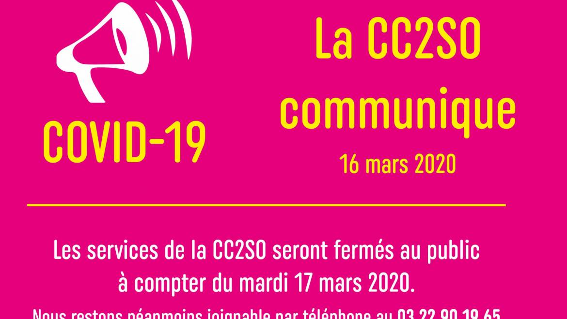 COVID-19 / Fermeture des services de la CC2SO à compter du mardi 17 mars